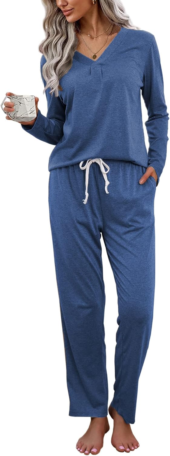 difficort Women's Pajama Sets Long Sleeve Lounge Sets Pjs Sleepwear with Pockets