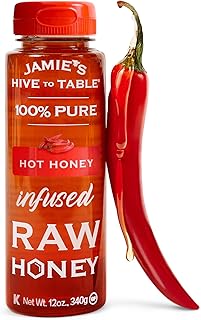 Jamie's Hive To Table Hot Honey, 12 Oz – 100% Natural Raw Honey Infused with Hot Pepper – Gluten-Free, Non-GMO – Spicy Kick for Your Pizza, BBQ, Charcuterie, or Cocktails