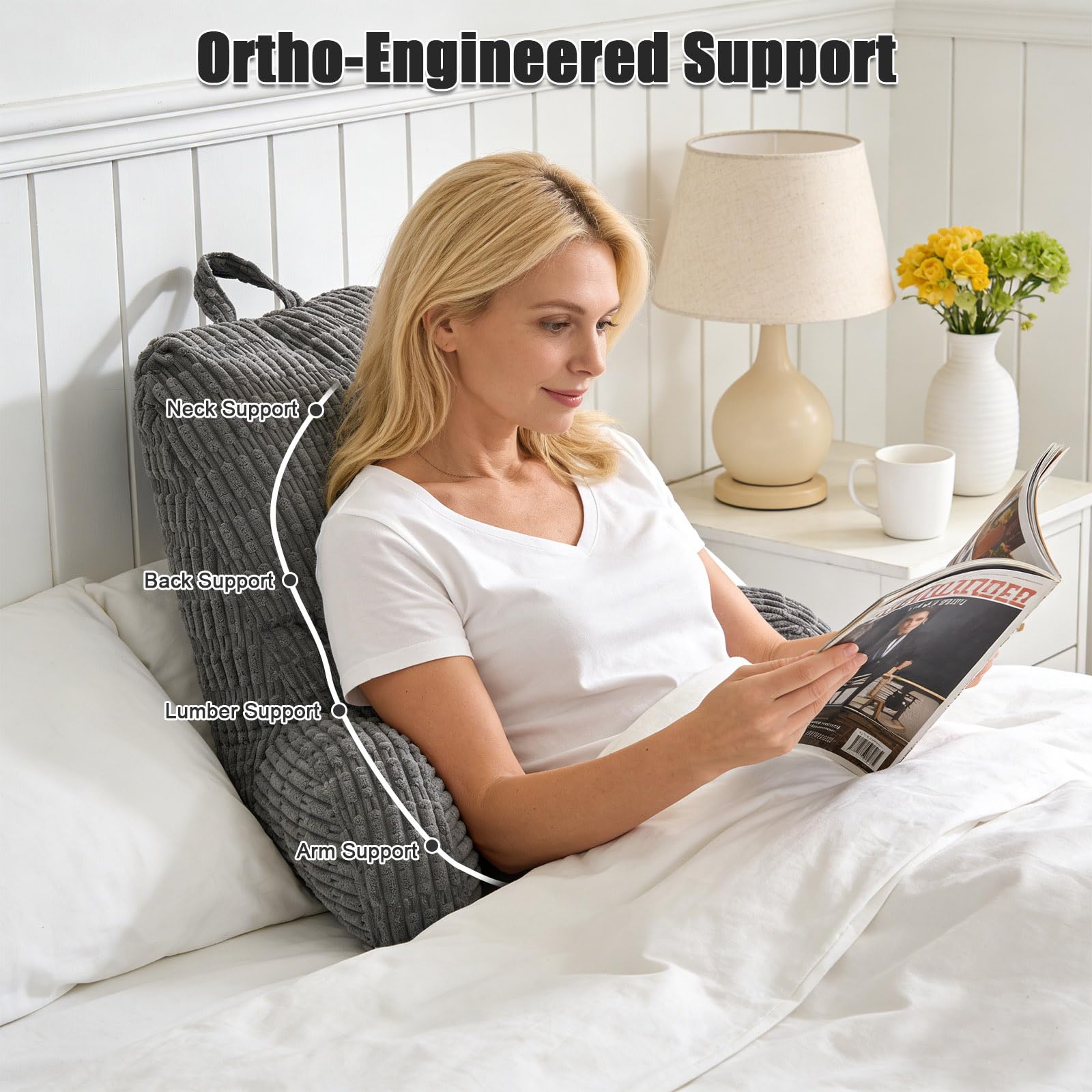 Lesekissen für Bett und Sofa, Lesekissen mit Rückenlehne für Erwachsene, Groß Erwachsenen Rückenkissen Bett, Lesen und Spielen mit Mobiltelefonen imBett