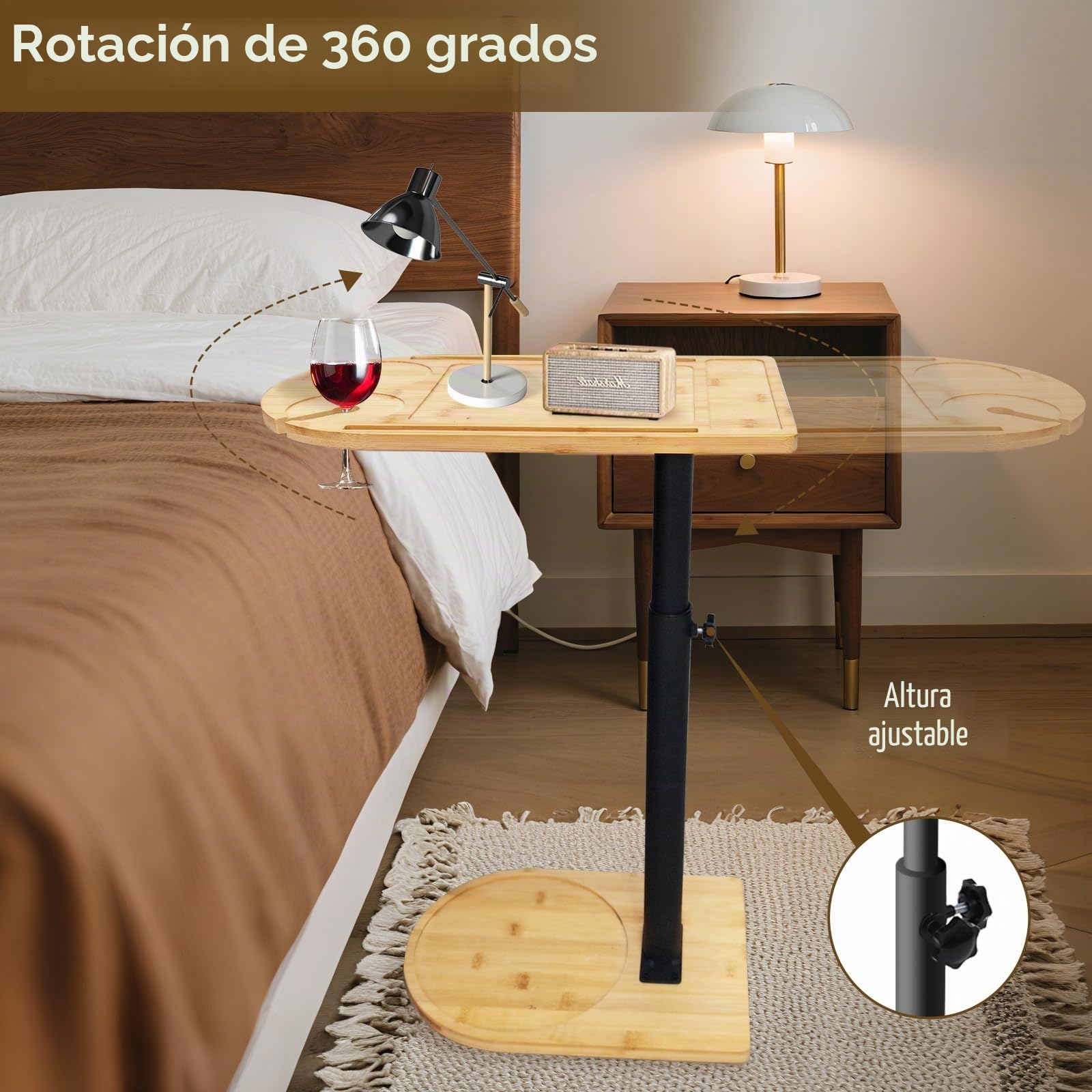 mesa auxiliar regulable, café pequeña móvil, lateral 360°, salón ajustable, bañera y balcón