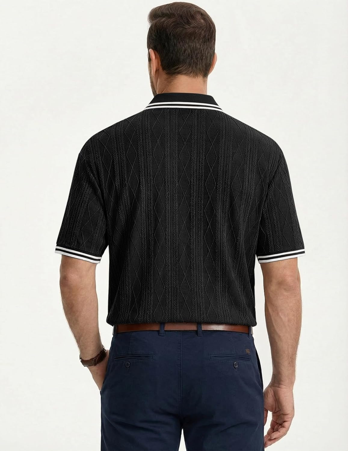 JMIERR Mens Polo Shirt Textured Knit Button Casual Short Sleeve Summer Vacation Beach Stretchy Golf Shirts