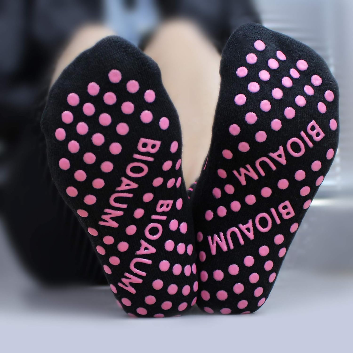 BIOAUM Yoga Socks for Women - 6 Pairs Cotton Cushion Non Slip Grip Slipper Pilates Hospital Socks - Image 3