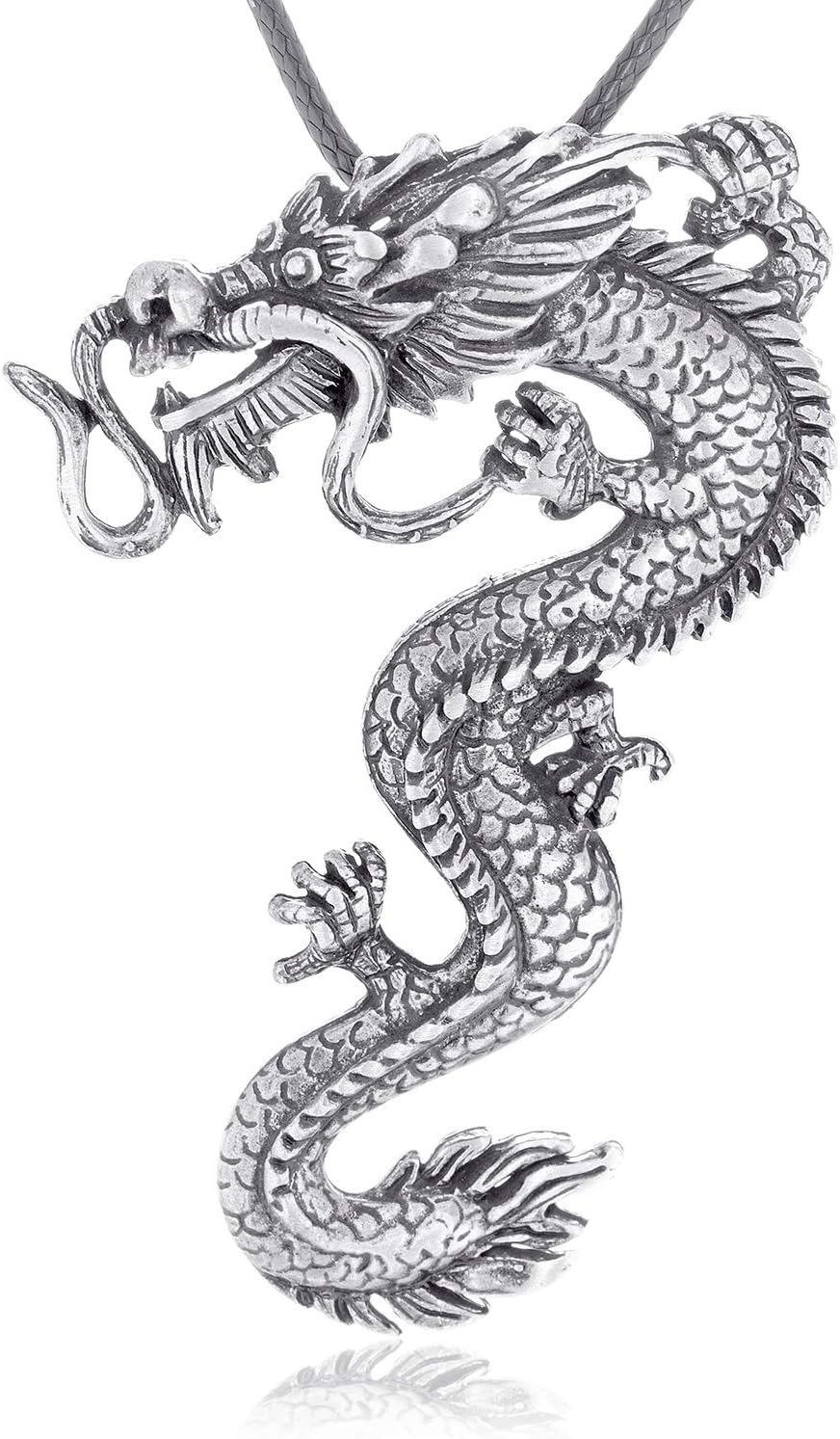 Giant Chinese Bearded Dragon Pendant Necklace Pewter Jewelry
