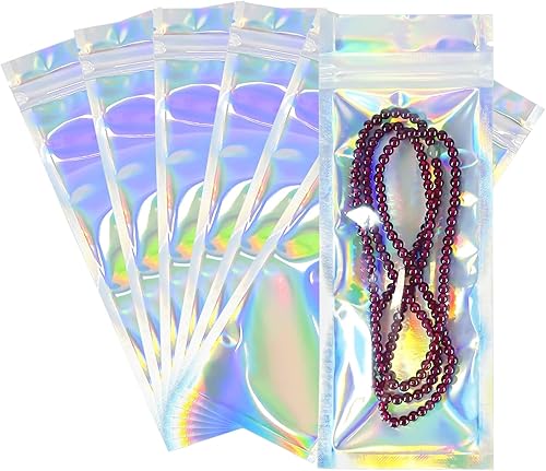 Miniatura 15 de Bolsas holográficas, bolsas resellables a prueba de olores de 3 x 4 pulgadas para alimentos, pequeñas empresas y fiestas (100 unidades)