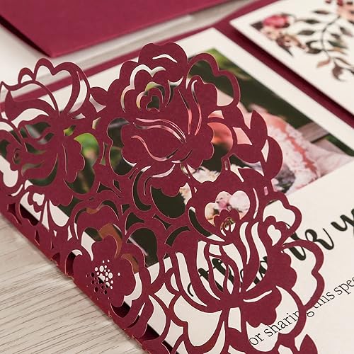 Vista 18 de DORIS HOME 50 bolsillos de invitación de boda cortados con láser con sobres azules, tarjetas de invitación de 5.12 x 7.12 pulgadas para boda