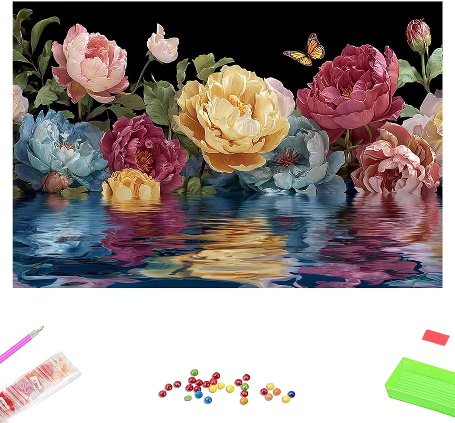 5D Diamond Painting Kits for Adults, 20x28 in Full Drill Gem Art Kits, DIY Diamond Embroidery Cross Stitch for Home Wall Decor, Relaxing Craft Gifts for Women (Colorful & Flower) 1Z-975