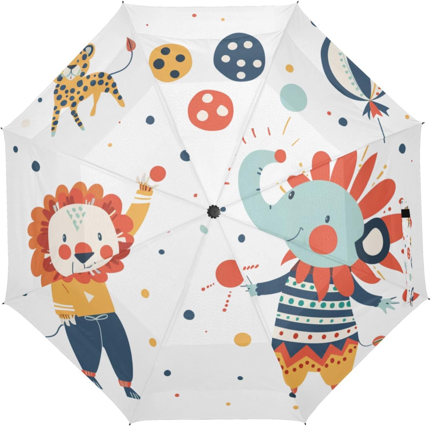 Circus Characters Windproof Travel Umbrella Automatic Open Close Umbrellas for Rain Fits Car