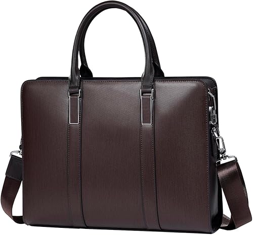 Miniatura 8 de Maletines de cuero genuino para hombres bolsa de ordenador portátil con cerradura 14 pulgadas Business Messenger Bag Negro