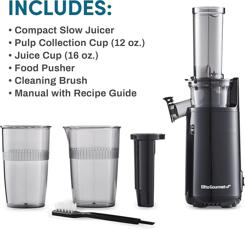 Elite Gourmet EJX600 Hidegprés Gyümölcslé Készítő, Kompakt Juice Maker