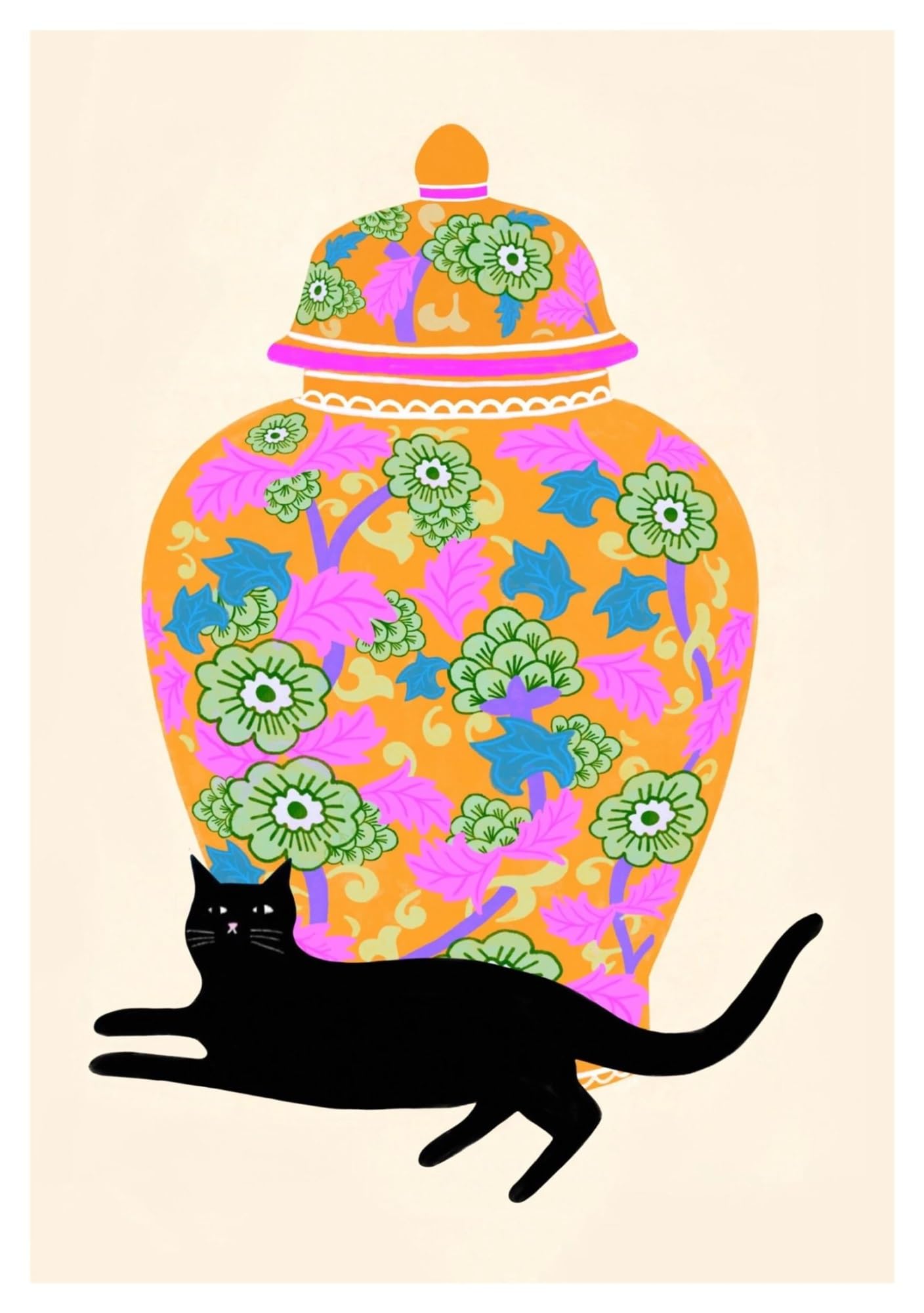Affiche d'art imprimée de fleurs et chat noir pour créer un cocon de douceur poétique