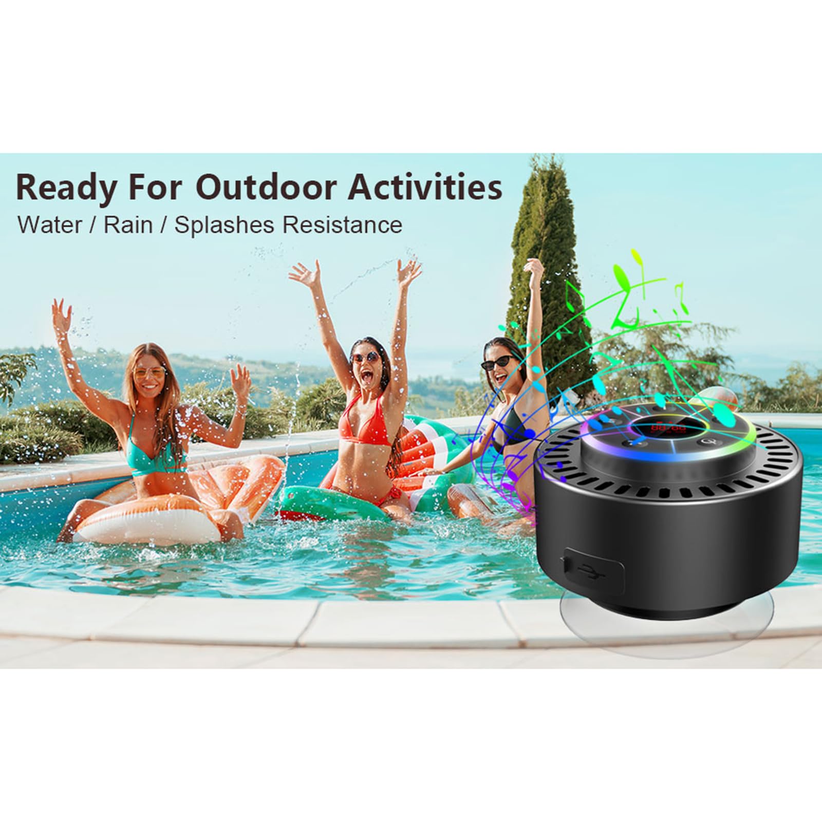 docooler Altoparlante BT Impermeabile IPX7 per Bagno, Antipolvere, Antiurto, Display a LED, Mini Altoparlante Radio FM Integrato