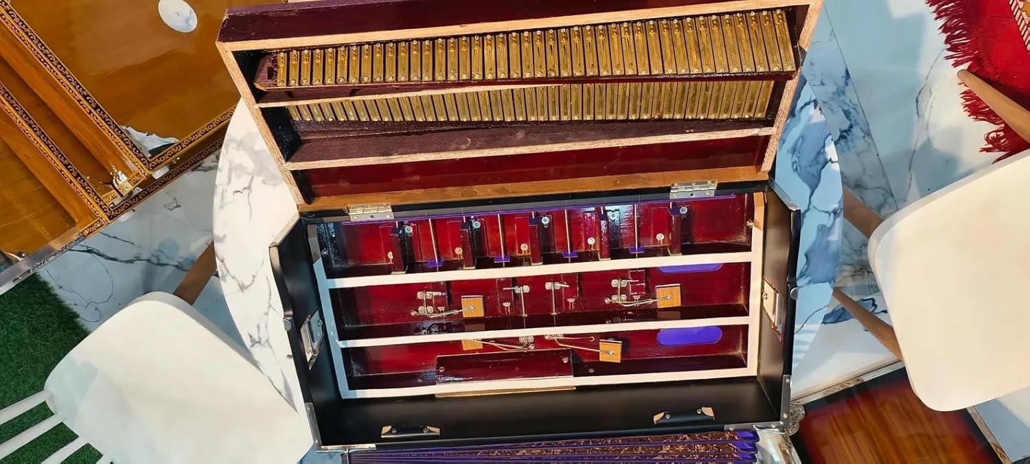 NamasteHimalayas Premium Professional 2-Reed Folding Harmonium – 3.5 Octave Limited Black Matte Edition with Bass Male Reeds, Perfect for Meditation, sound healing therapy, concerts, and Events
