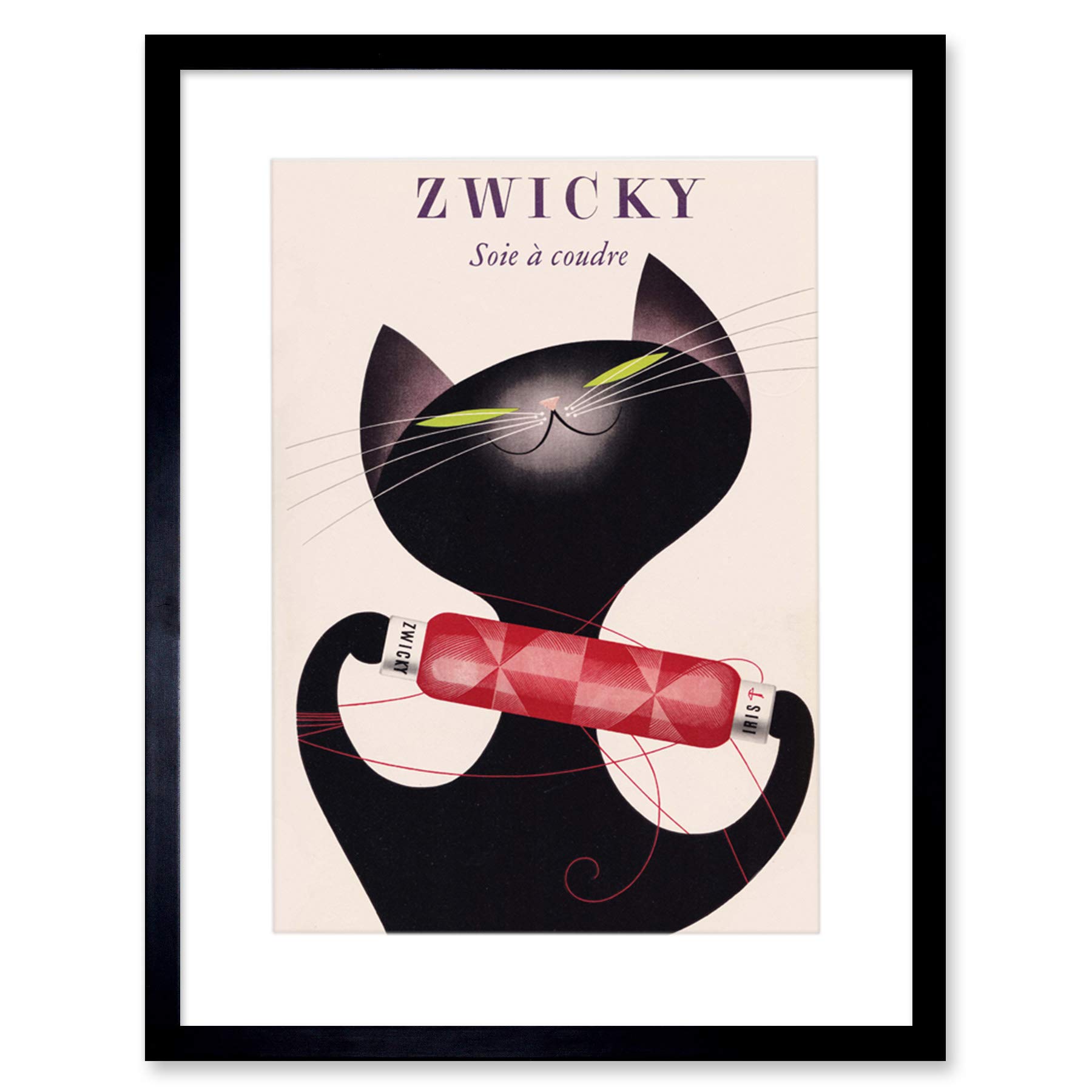 Wee Blue Coo Zwicky Cotton Switzerland Black Cat Artwork Framed Wall Art Print 12X16 Inch