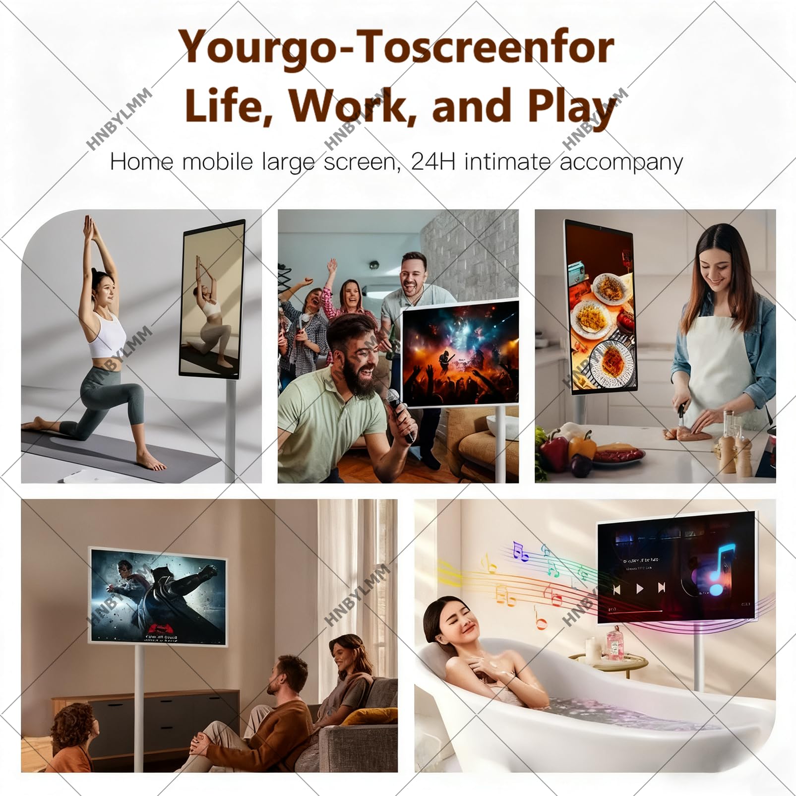 TV portatil de 21.5", monitor táctil HD 1080p con ruedas, television portatil con batería de 6000 mAh, Android 15, 6 GB + 128 GB, Wi-Fi 2.4/5G, Bluetooth 5.0, para el hogar, autocaravanas 4+64GB