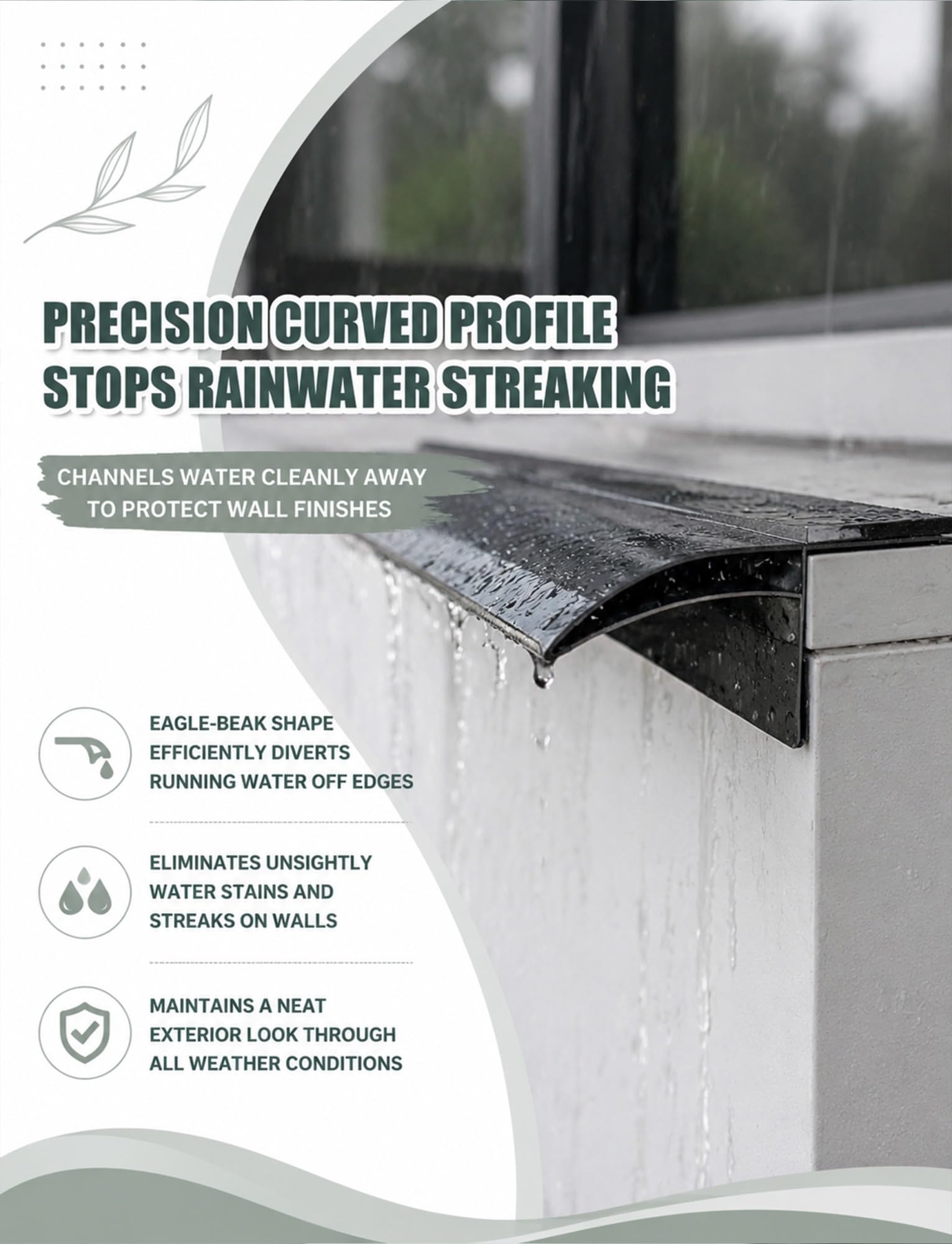 Aluminiowy koralik kroplowy odlewany z aluminium | Aluminiowa listwa okapnikowa do parapetów okapowych Tynk krawędziowy: Rozdzielacz 1/2/3/5 szt.(30 Mm Curved/L-100 Cm,2)