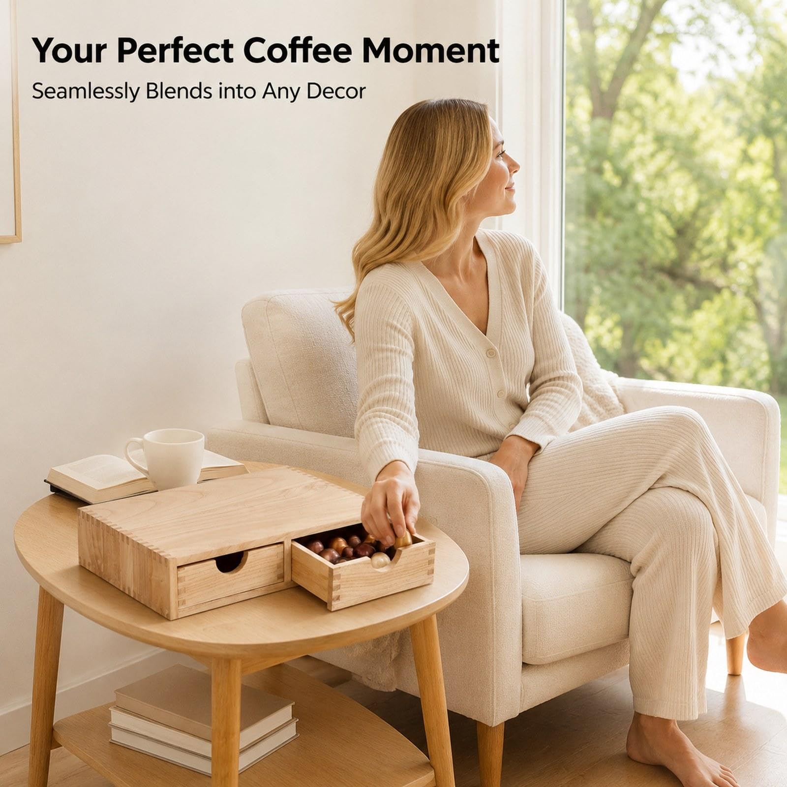 Kaffee Kapselhalter Holz Pod Schubladen Organizer Aufbewahrung für Tee Kaffee Kapseln Als Vielseitiges Zubehör mit Eleganter Optik für Küche Büro Gesc, Holz