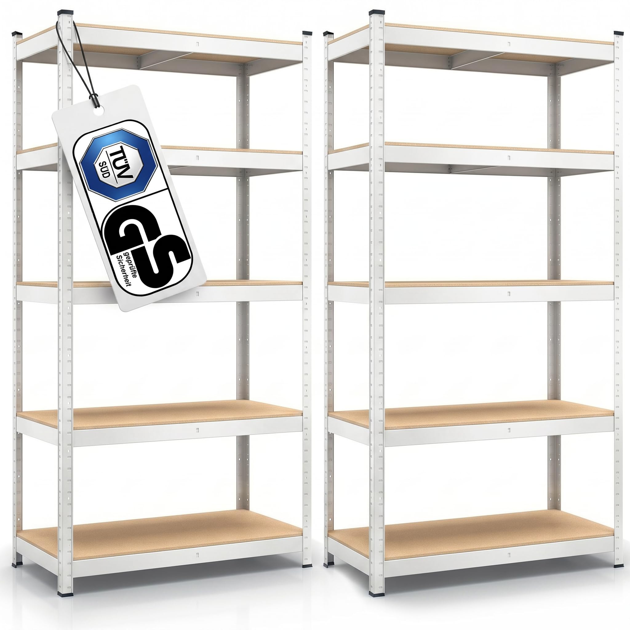 BELKO® Lot de 2 étagères pour charges lourdes C114 - Blanc - 180 x 90 x 40 cm - 2 étagères de rangement et étagères de cave - Étagère en métal avec 5 étagères - Charge maximale : 875 kg (175 kg par