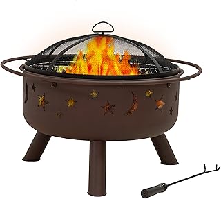 Sunnydaze Cosmic 30-Inch Patio Fire Pit for Outside - Outdoor Wood-Burni...