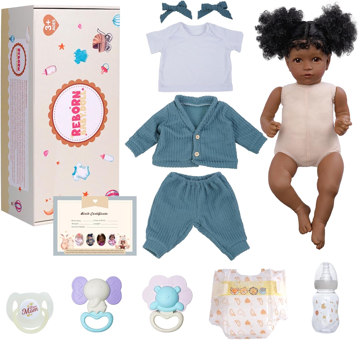 JIZHI Lifelike Reborn Baby Dolls Black Girl - 20 Inch Soft Feeling Realistic Newborn Baby Dolls Real Life Baby Dolls with Gift Box for Kids