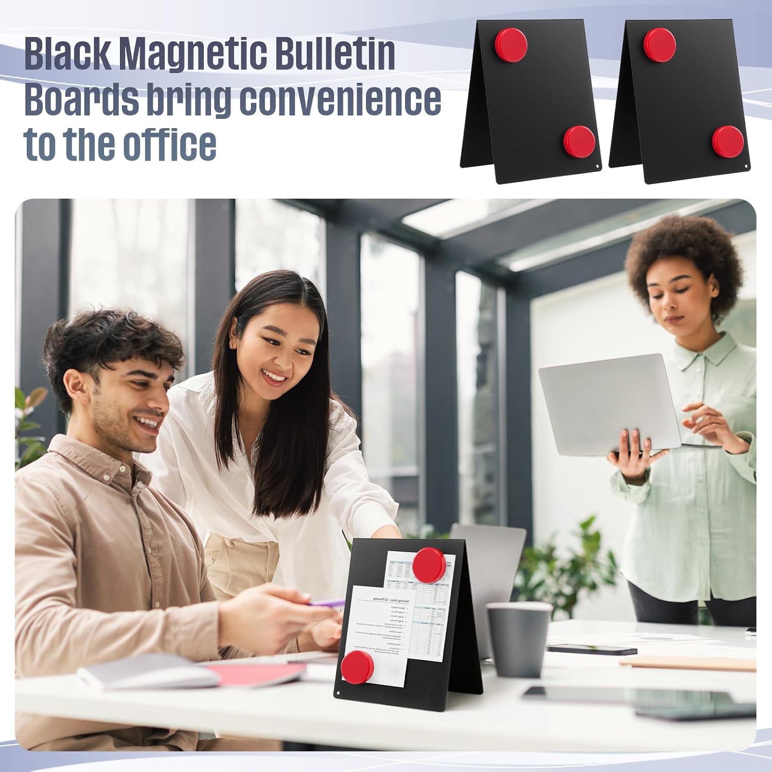 Fainne 2 Pack 6x8 Inch Magnet Display Stand, Double-Sided Magnetic Bulletin Board with Stand Tabletop Blank Magnetic Signs for Restaurant Menu Office Home School, Black