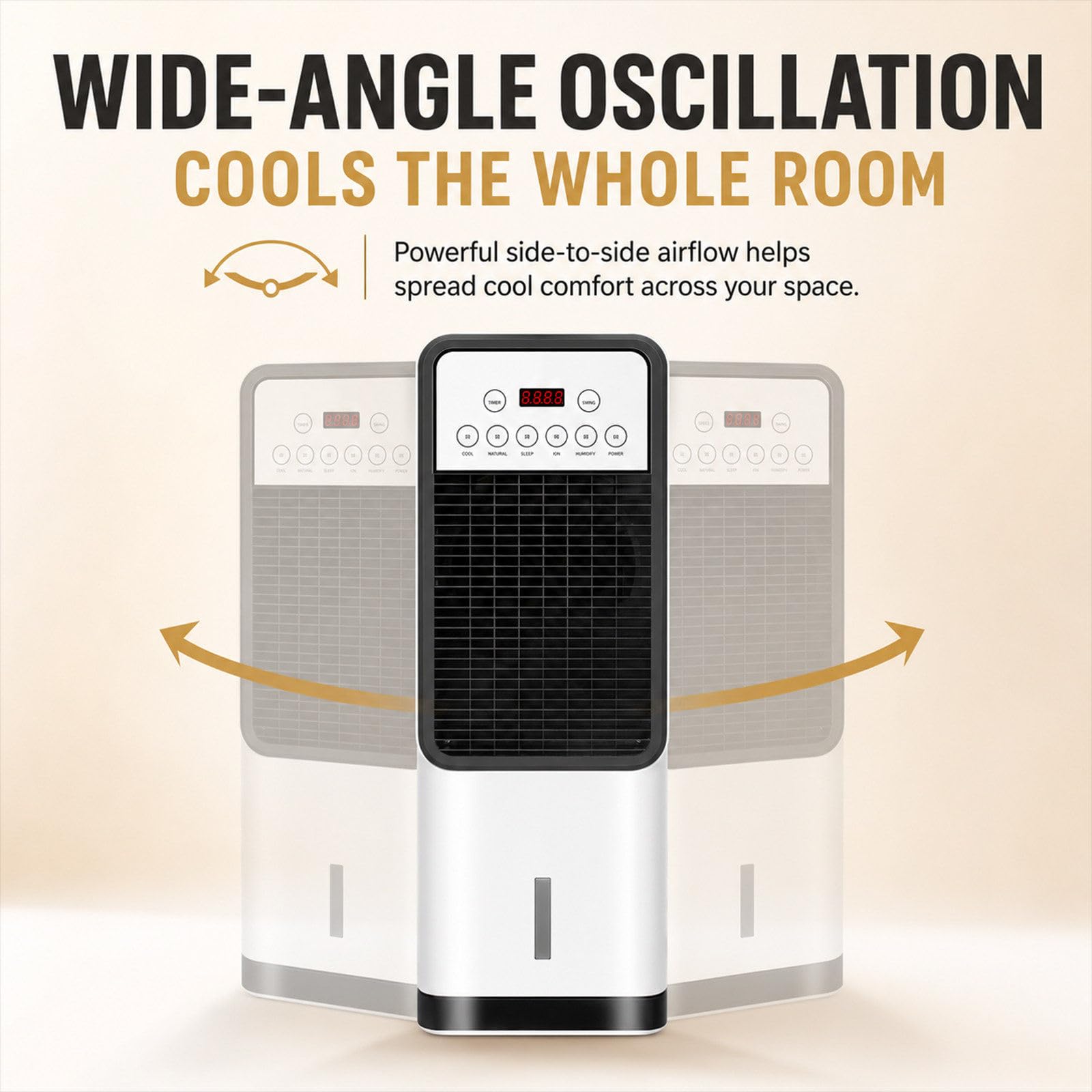 8000 BTU tragbares Klimagerät mit Kühlventilator, Fernbedienung, 4 Modi, 3 Stufen, 110° Oszillation, leises Klimagerät für Schlafzimmer und Büro