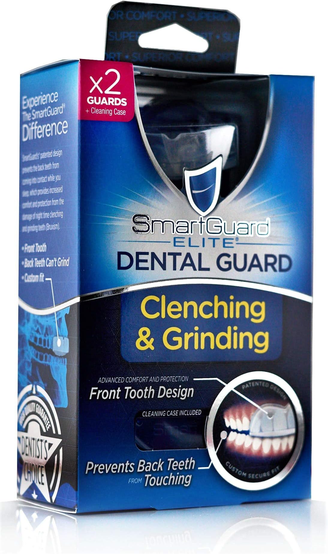 Dental Guard SMARTGUARD ELITE (2 Guards 1 Travel case) Front tooth Custom Anti Teeth Grinding Night Guard for Clenching - TMJ Dentist Designed - Bruxing Splint Mouth Protector For Relief of Symptoms