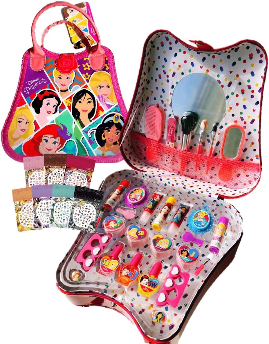 Amazon ディズニー プリンセス Disney Princess 持ち運べる取っ手付き ミラー付きコスメセット 30点セット ネイルシール付き キッズ用 化粧品 メイクアップセット コスメ コスメボックス メイクボックス こども 子供 女の子 ラプンツェル アリエル 白雪姫 シンデレラ