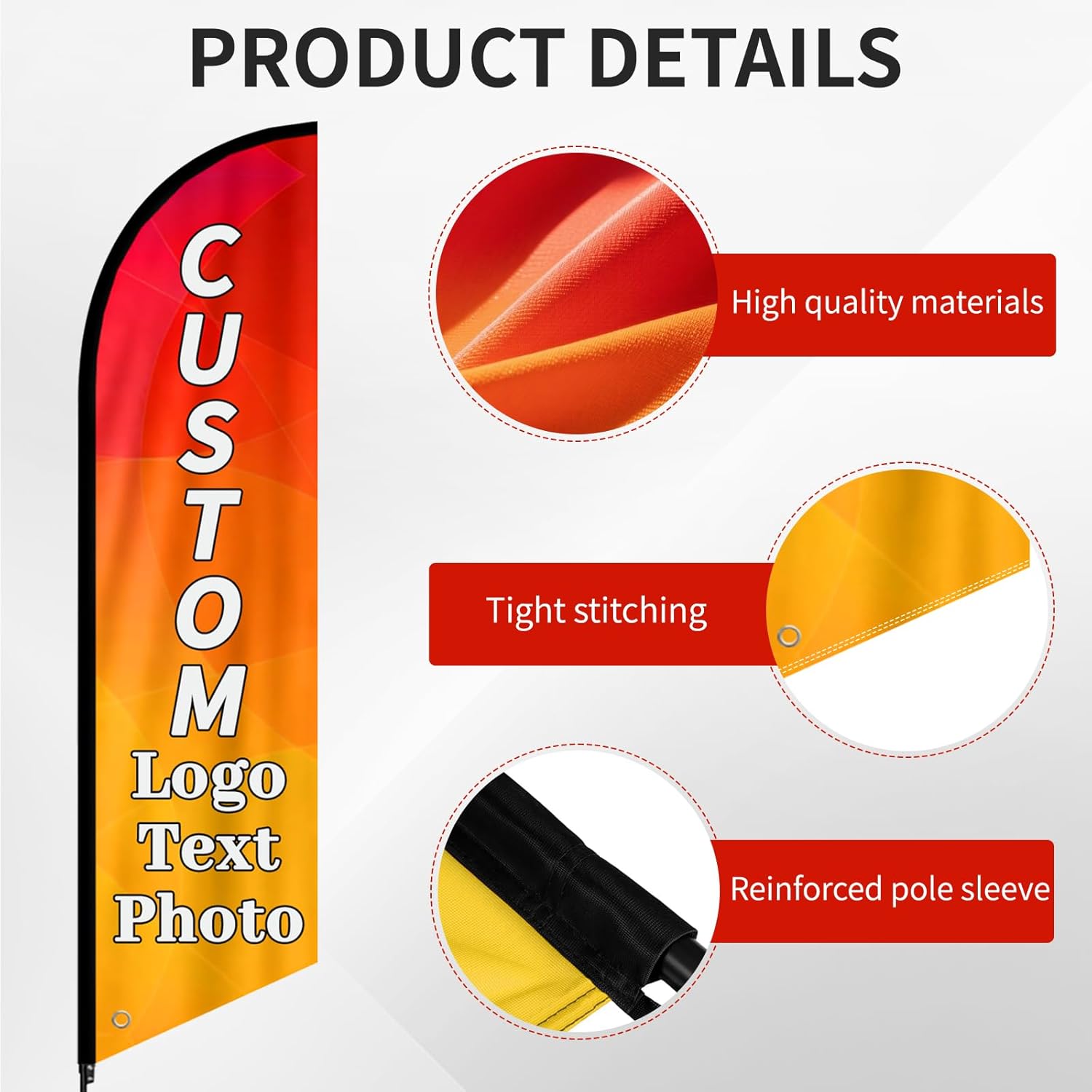 Custom Feather Flag, Personalized Feathers Flags for Business, Single/Double Sides Customized Advertising Flags with Logo Text Photo, Custom Flag Banner for Open, Outdoor, Indoor, Events (Feather Flag, 2.3×11FT)