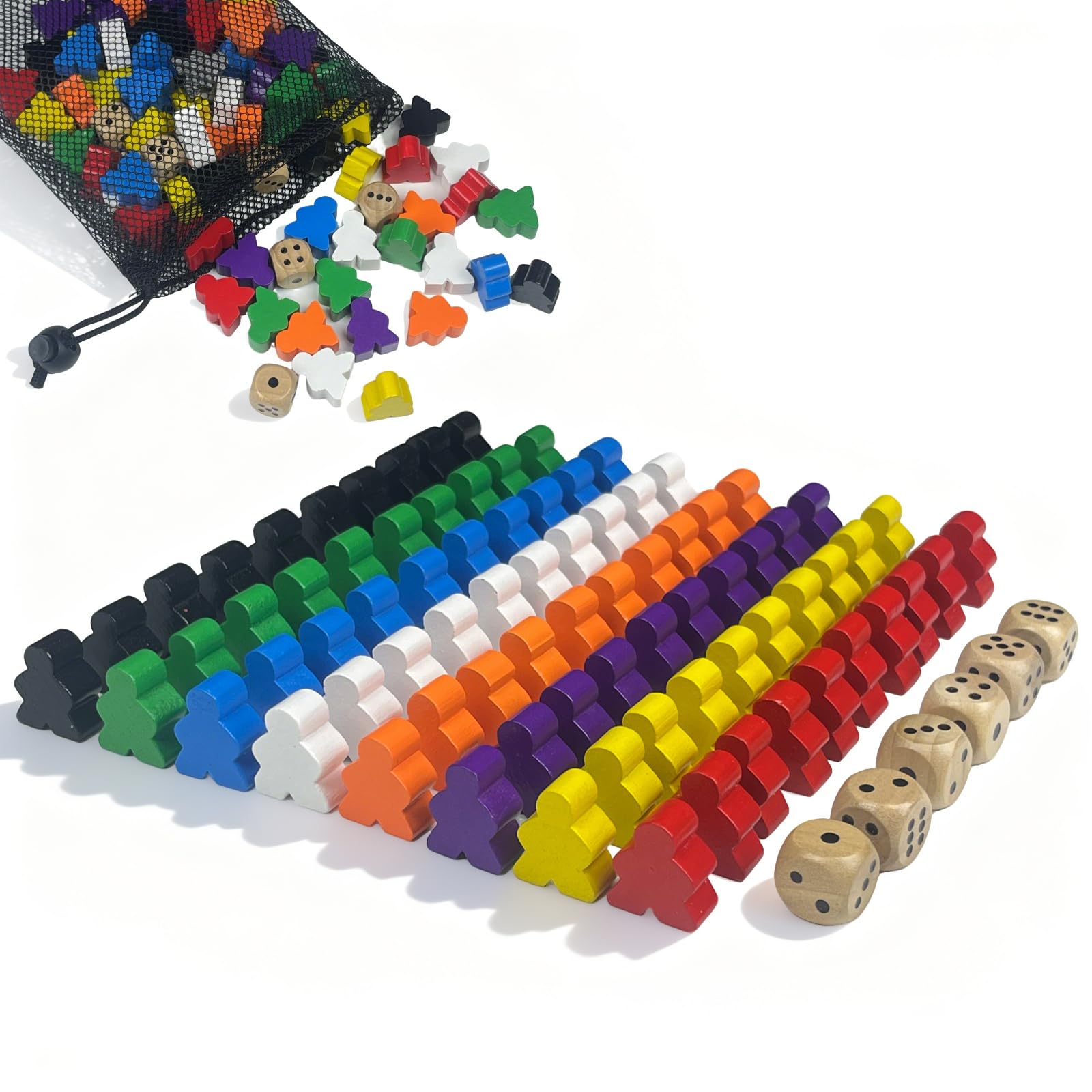 80 sztuk figurek do gier planszowych, 24 x 20 x 10 mm i 6 kostek z drewna z woreczkiem do przechowywania, zestaw figurek do gier, kolorowe drewniane pionki halma, do warcab chińskich, dam