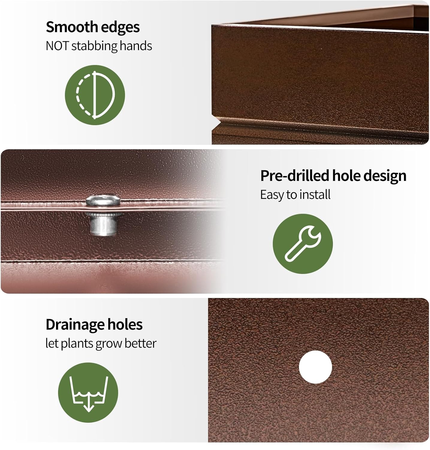 Metal Rectangular Planter Box, Powder Coating Steel Large Planters 35" L x 12" W x 26" H with Drainage Hole, Indoor Outdoor All-Weather Use for Home, Porch, Patio, Garden(Bronze)