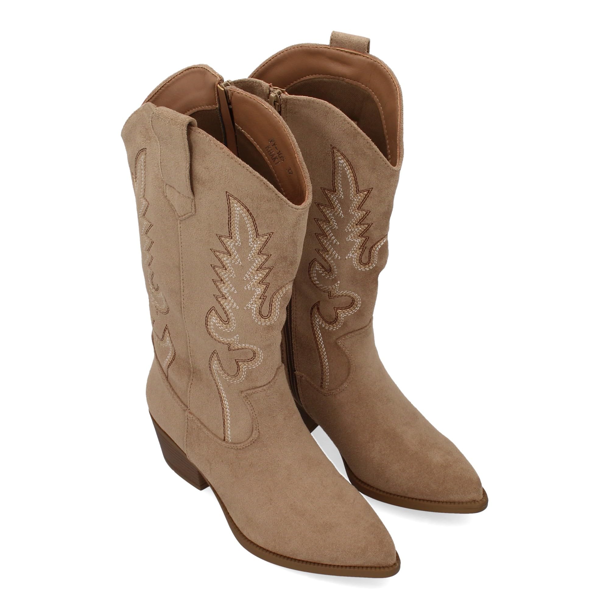 Botas de Mujer Estilo Cowboy, Tacon bajo, comodas y Elegantes. Diseno de Cana 32 cm Bordada Look Casual o de Fiesta, Ideales para Otono Invierno