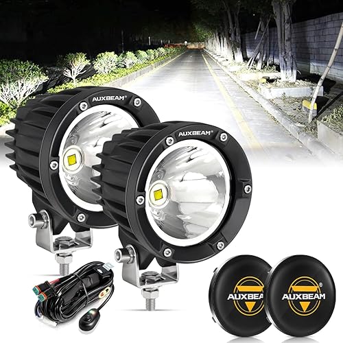 Auxbeam Cápsulas LED redondas de 4 pulgadas y 72 W con cubiertas de luz negra, barra de luz de punto para todo terreno, luces antiniebla, luces