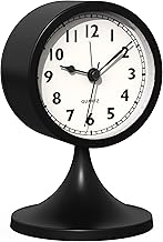 AYRELY Analog Alarm Clock 3 Inch Non-Ticking Small Table Alarm Clock Retro Metal Clock Battery Operated with Light for Bedroom Living Room Nightstand Shelf (Black)
