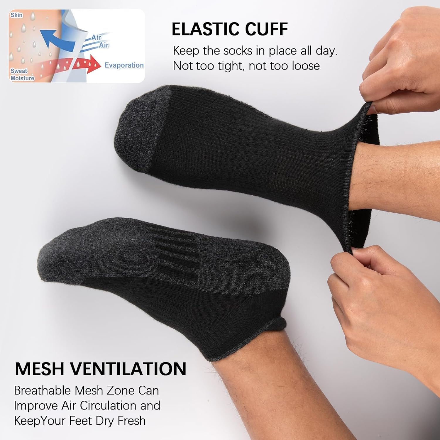 COOPLUS Mens Ankle Socks Cushioned Low Cut Athletic Sports Breathable Casual Socks with Tab (7/12 Pairs)