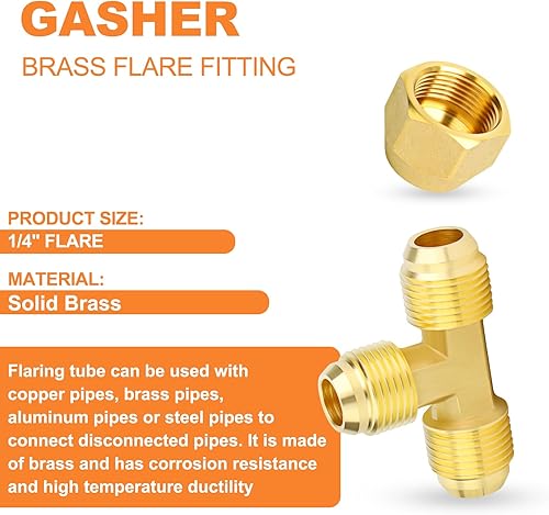 Miniatura 71 de GASHER 10 piezas de latón SAE 45 grados Flare Tube Fitting, 1/2" Flare Nut Aire Acondicionado Tubo de cobre Extensión de tubo de cobre a tope Tuerca