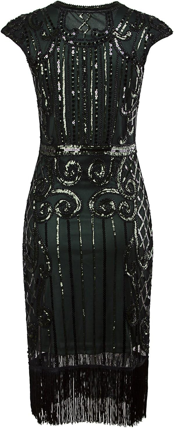Vijiv 1920s Vintage Inspired Sequin Embellished Fringe Long Gatsby Flapper Dress - Image 4