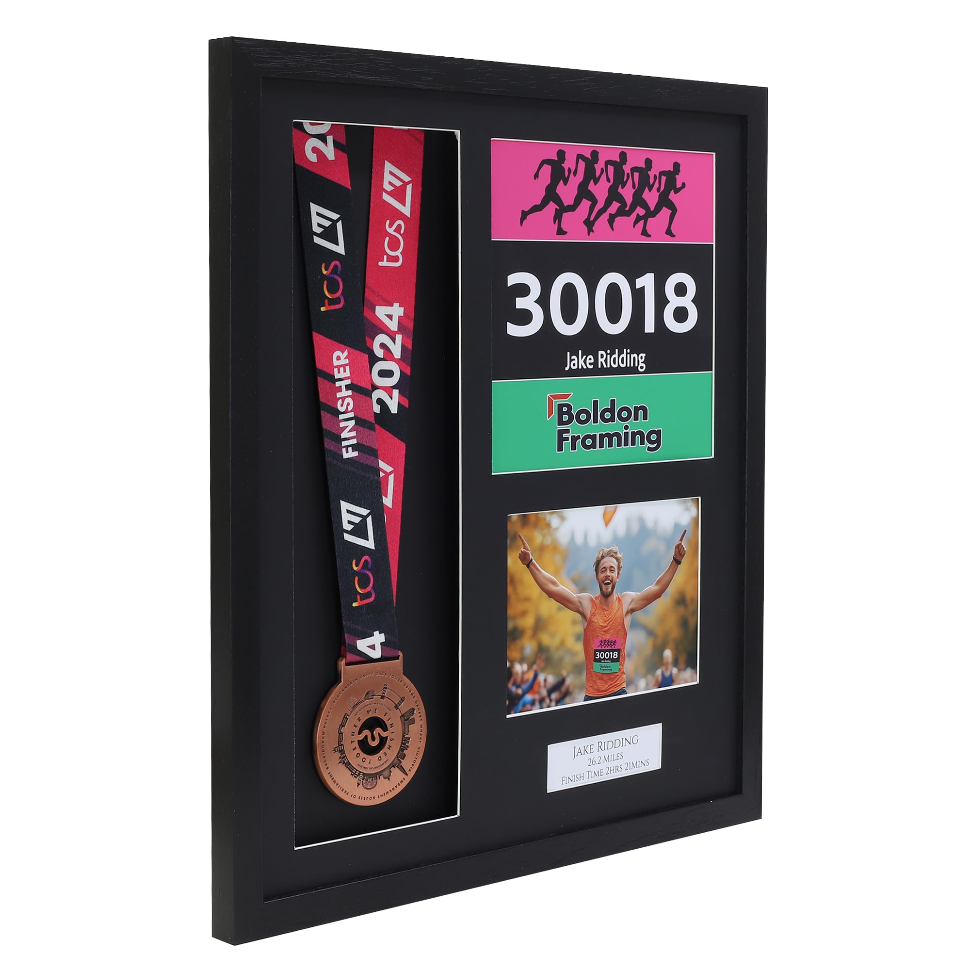 Large Medal display Frame with Apertures for Bib and Photo. Handmade. Perfect for Runners, Swimmers, Cyclists, Athletes | Marathon Medals