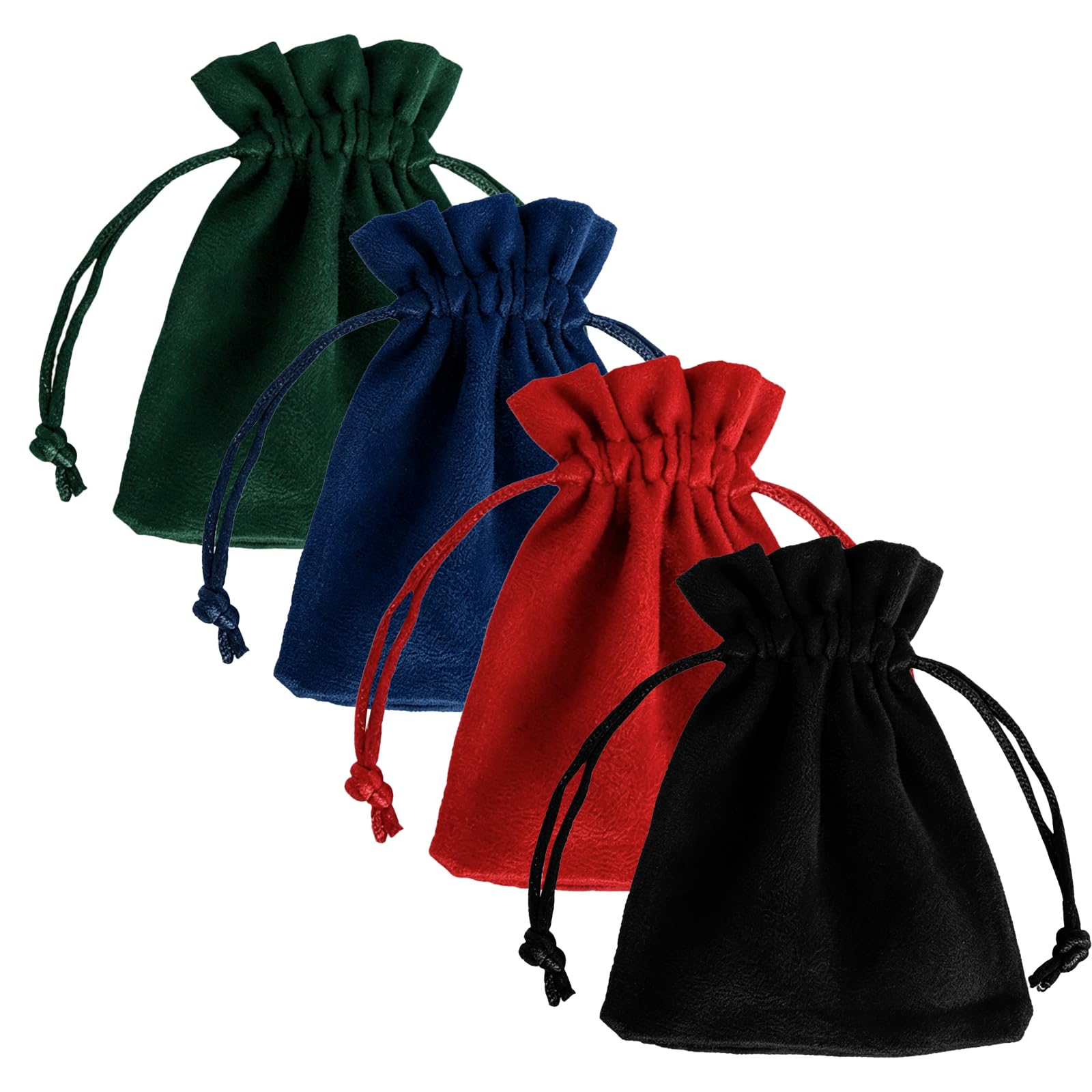 BHSTTNIXP 4Pcs Small Velvet Drawstring Bags, 13x18cm Soft Jewellery Gift Pouches, Adjustable Storage Bags for Dice, Crystal, Tarot Rune Travel Holiday Gift Wrapping (4 Colors)