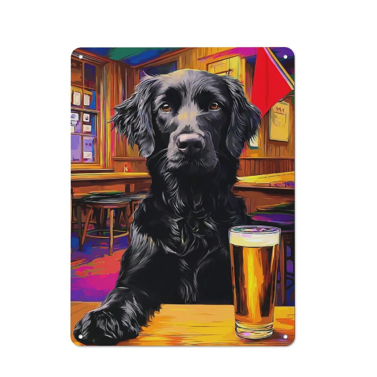 Dog in Pub with Beer -6 Old Style Metal Wall Decor 40x30cm, Decorative Tin Plaque for Cafe, Pub, Workshop Or Home Bar