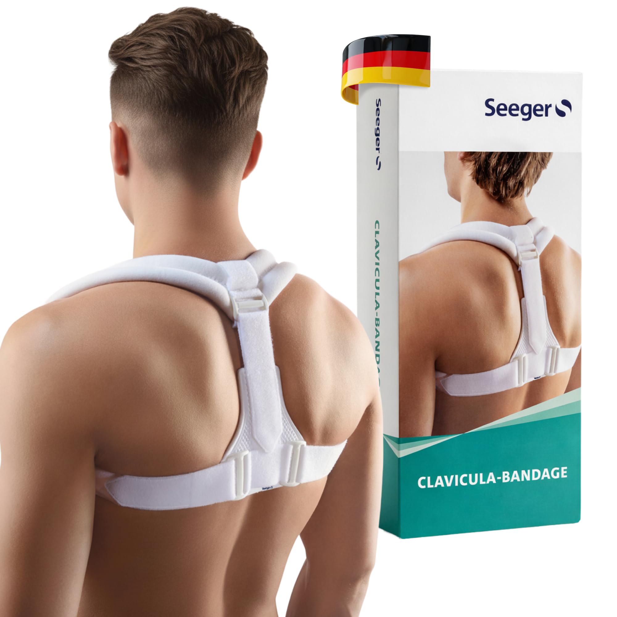 Seeger Rücken Geradehalter & Haltungskorrektur – Rückenstützgürtel für Damen und Herren, Schultergurt Haltungskorrektur für geraden Rücken, Clavicula Bandage, verstellbar, Made in Germany