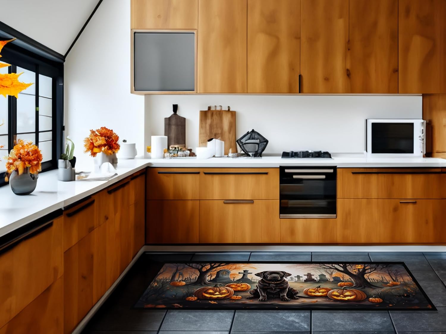 Caroline's Treasures Chocolate Labrador Retriever Spooky Halloween Runner Mat 28x58 Front Door Mat Indoor Outdoor Rugs for Entryway Hallway Foyer Non Slip Washable Wide Doormat