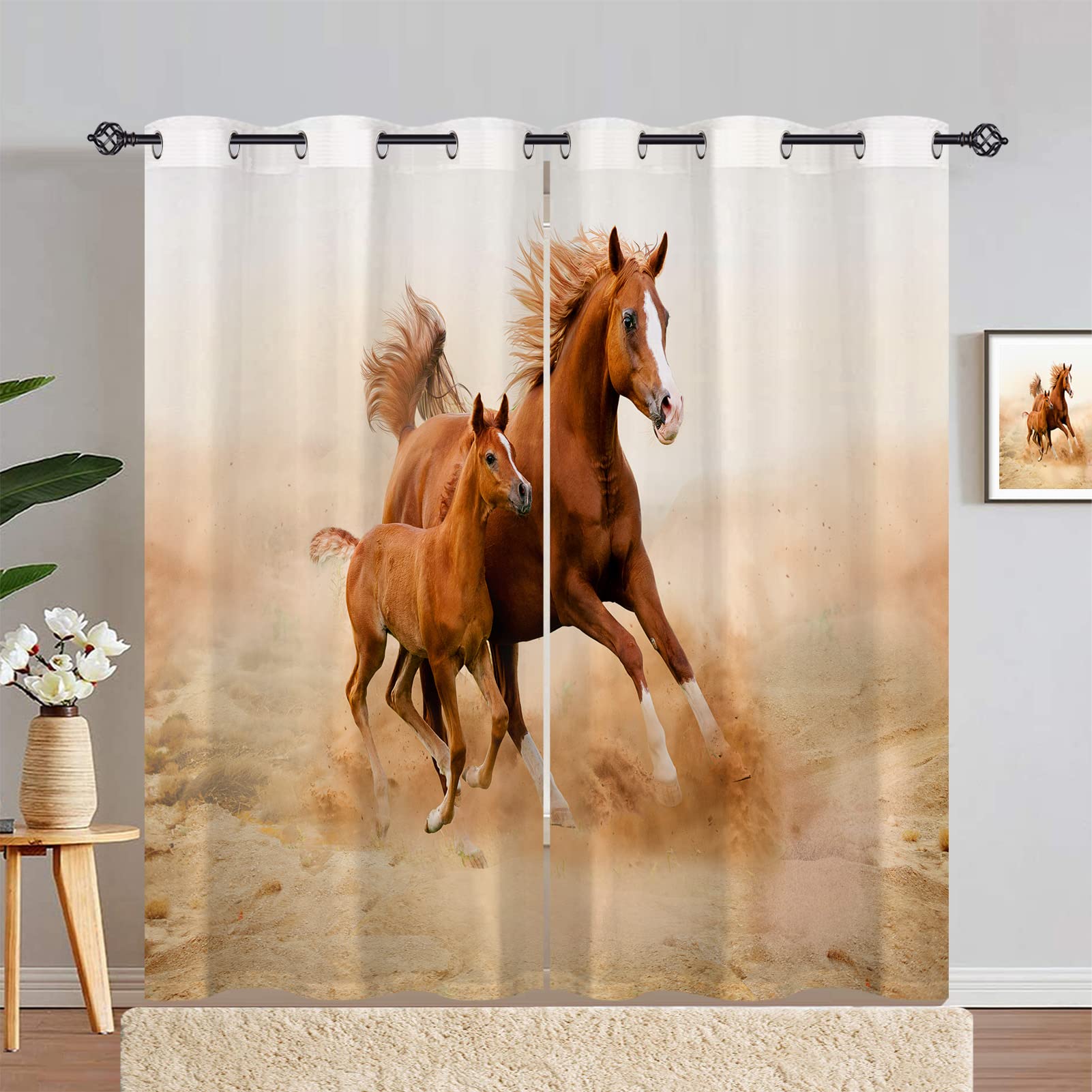 ANHOPE Horse Curtains Eyelet 80% Blackout Room Darkening Curtains with Country Farm Wild Animal Mare Pony Print Pattern Light Blocking Window Drapes for Bedroom Living Room 66 x 90 Inch Drop 2 Panels — image 1