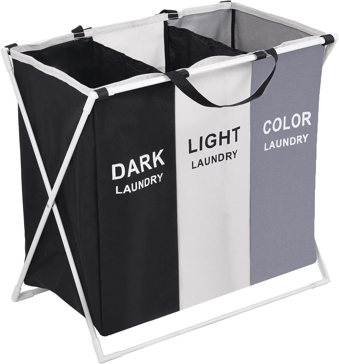 Rainberg Collapsible Laundry Basket, 135L Capacity Laundry Hamper, X-Frame Clothes Organiser, Foldable and Washable Large Washing Basket with 3 Compartments for Bedroom, Bathroom, or Utility Room