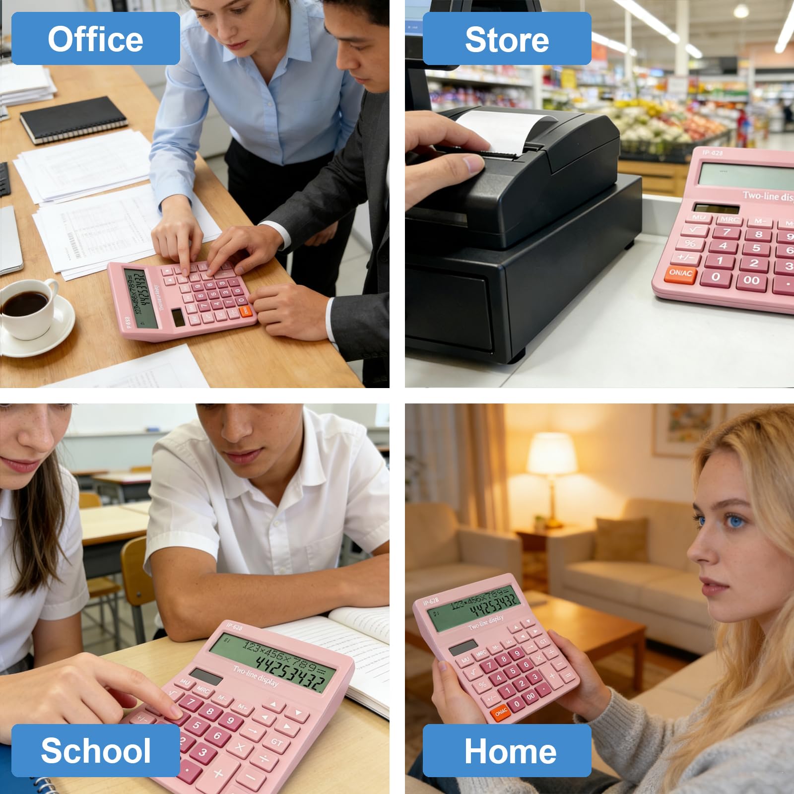 Calculadoras de escritorio, calculadora de escritorio con pantalla grande de 2 líneas, calculadora básica con botón grande, calculadora de 4 funciones para negocios, estudiantes, suministros de