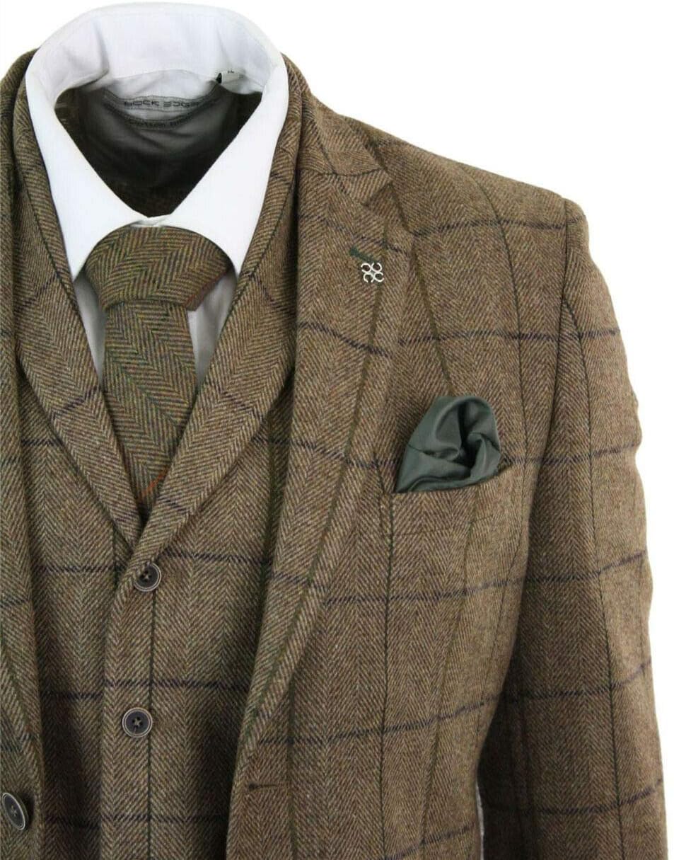 UMISS Men's Plaid Notch Lapel Suit Jacket Vest & Pants 3-Piece Suit Set