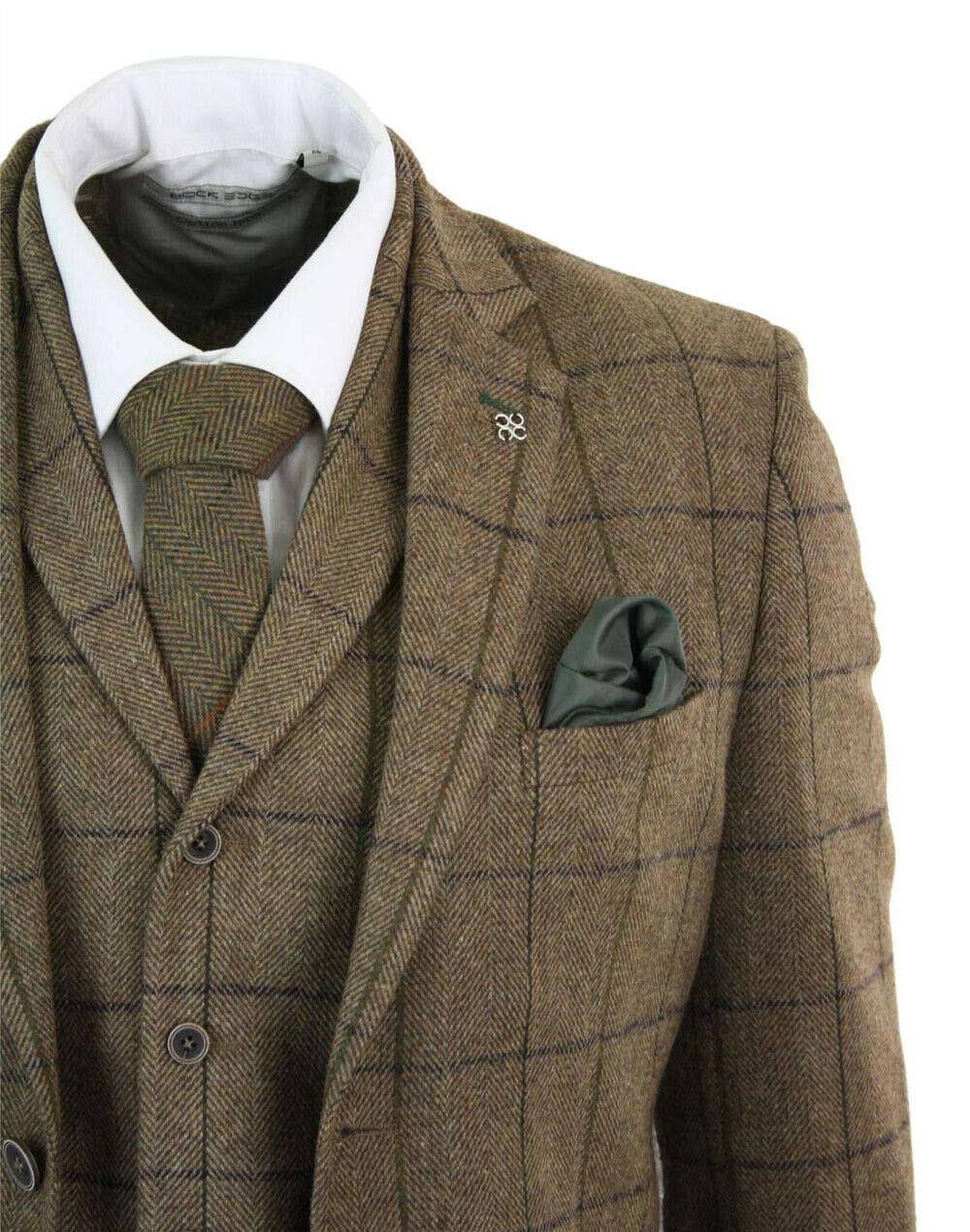 Uomo Completo da Uomo Smoking Vestito Scozzese 3 Pezzi da Uomo 2 Bottoni da Sposa