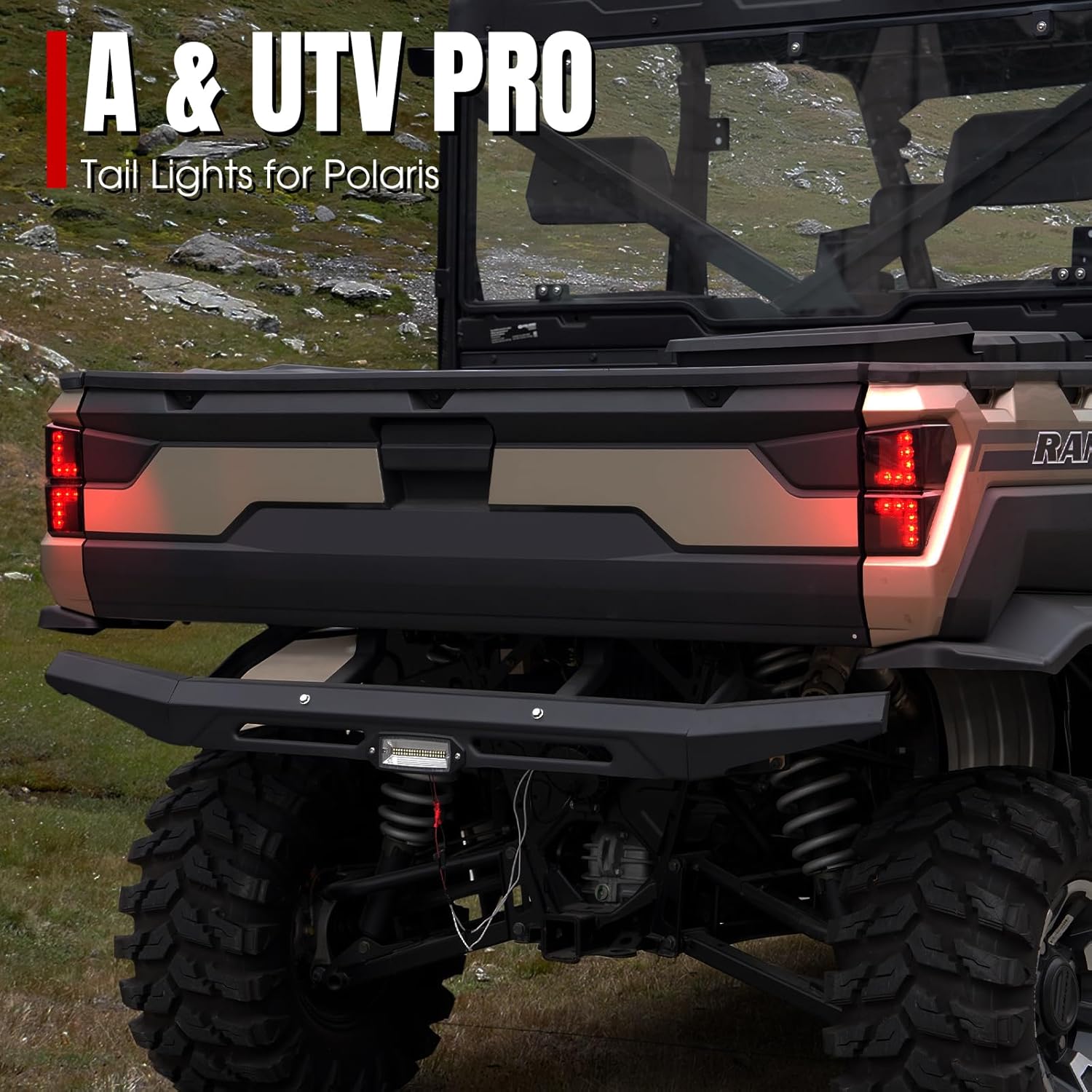 A & UTV PRO LED Tail Lights for 2018-2025 Polaris Ranger 1000 XP Crew Accessories Rear Brake Stop Lights Assembly Replace OEM #2413766, Smoked Pair 2PCS
