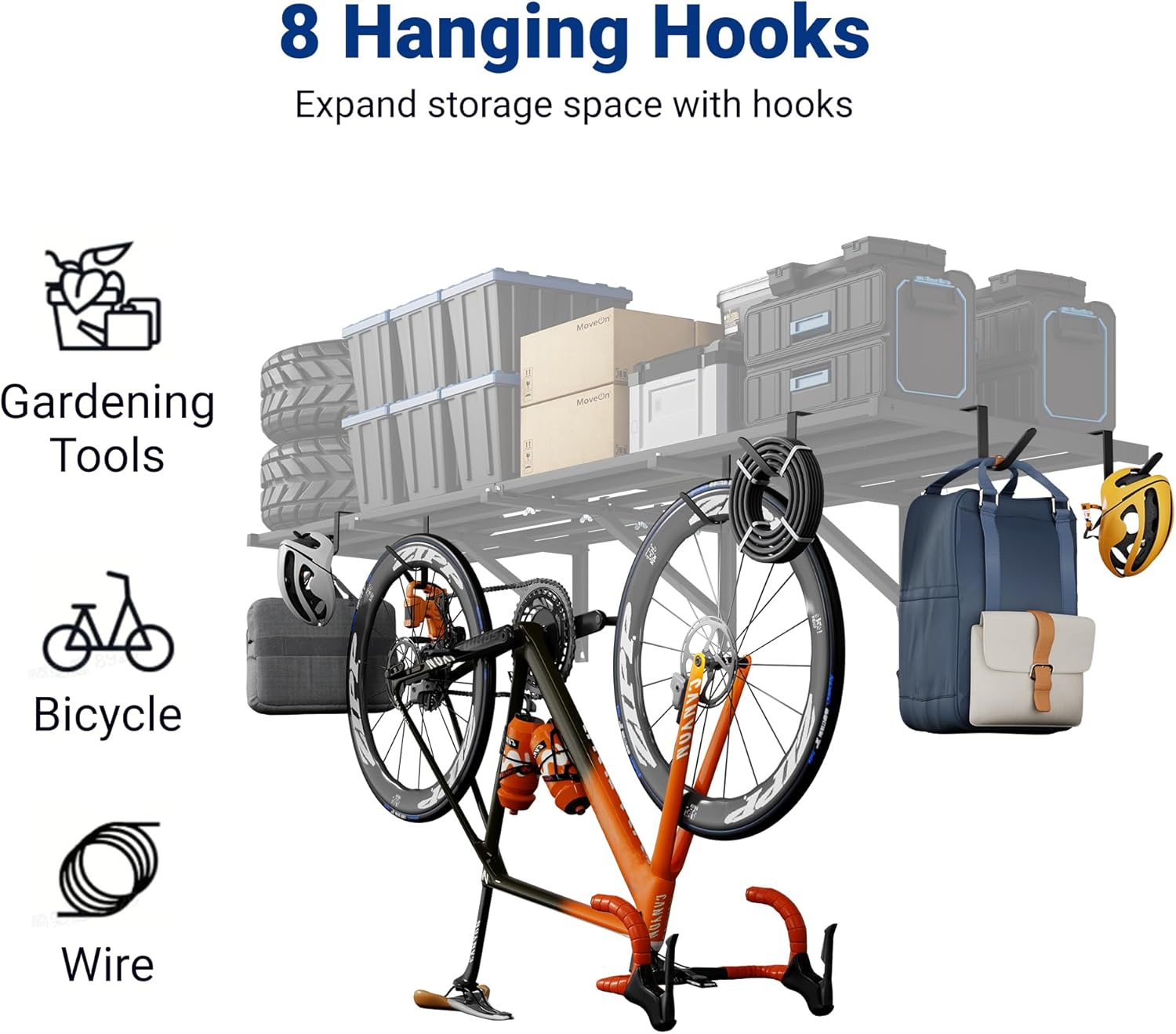 FLEXIMOUNTS 2-Pack 2x6ft Heavy Duty Garage Wall Shelving, 800lbs Capacity, Garage Shelving Wall Mounted with 8 Hooks, Storage for Power Tools, Garden Supplies, Storage Bins, Lite Series - Image 5