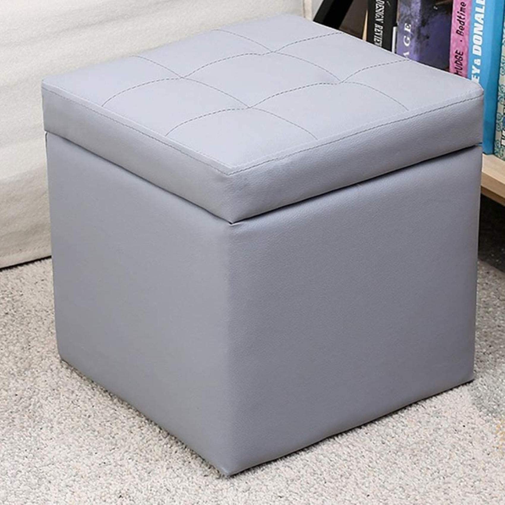 Pouf de rangement en similicuir gris parfait pour le salon ou l'entrée