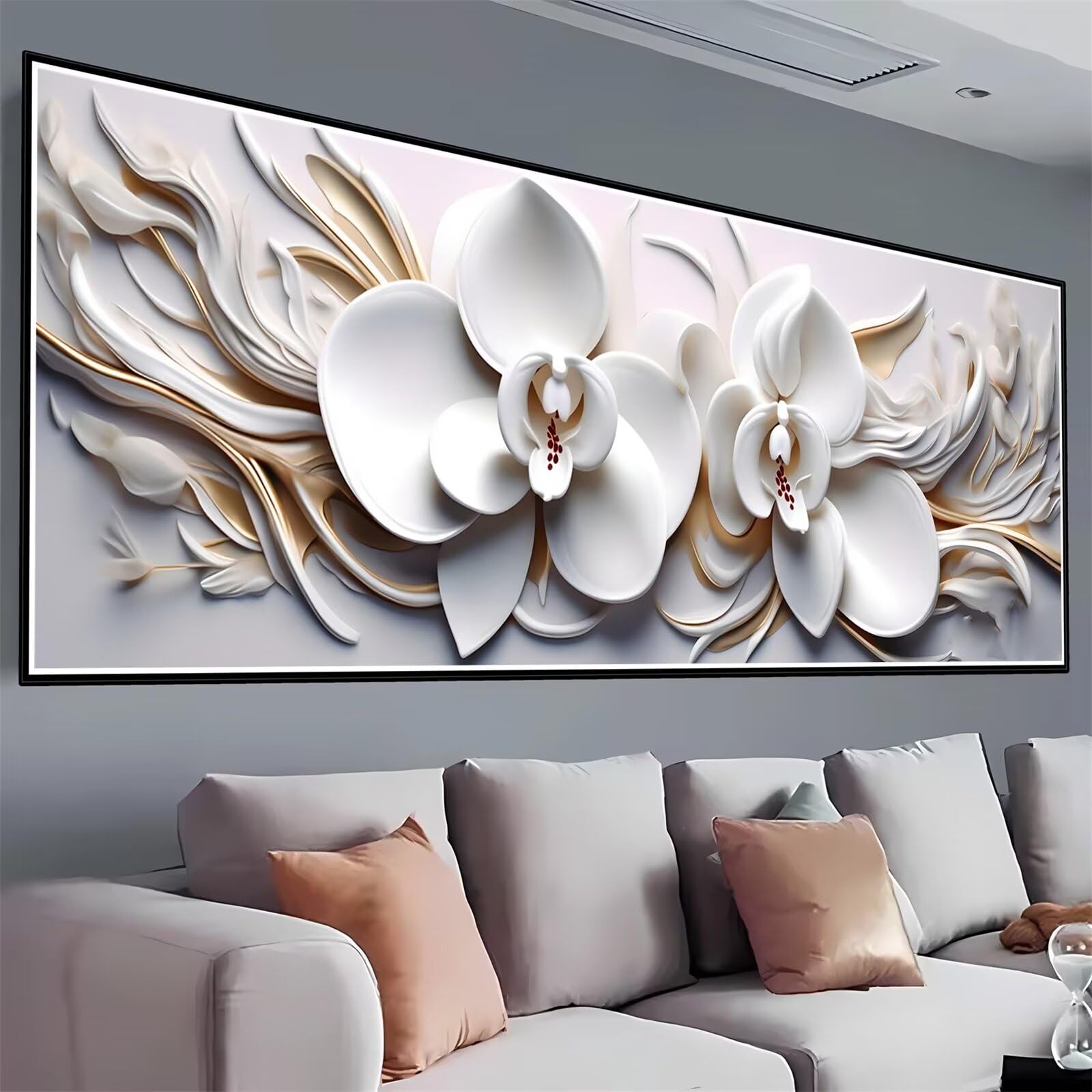 Diamond Painting, Diamant Painting Bilder Orchidee, DIY Diamant Kunst Malerei Stickerei Set, Diamant Malen nach Zahlen Erwachsene, Weiß Diamond Painting Set für Home Wanddeko Geschenk 210x70cm H-6
